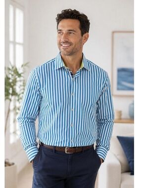 Robert Graham XL Light Blue and White‎ Striped Dress Shirt